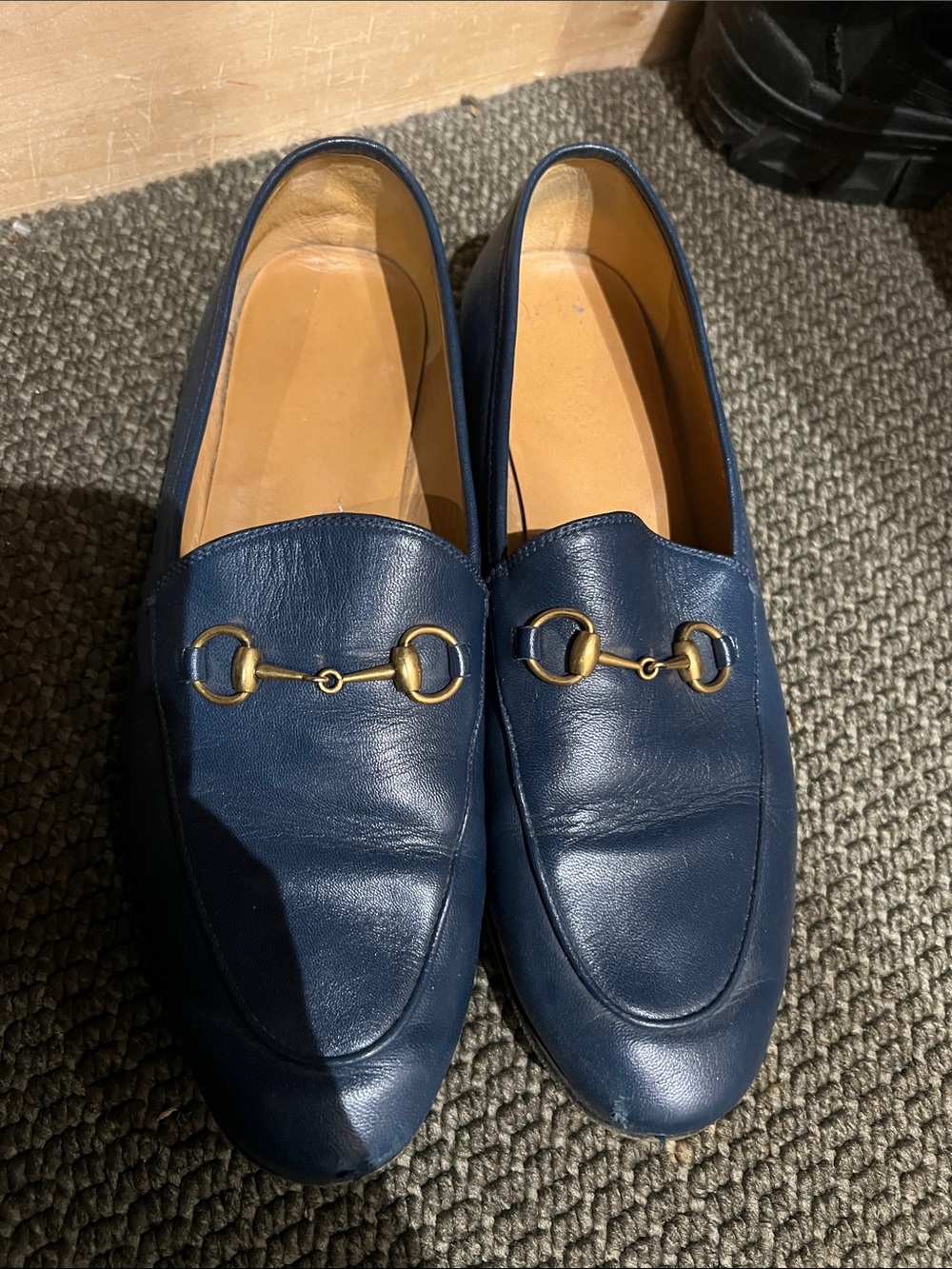 Gucci Navy Blue Leather Horsebit Loafers
